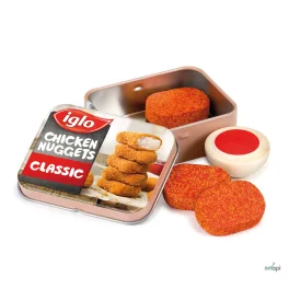   ERZI FAJÁTÉK -  IGLO CSIRKEFALATOK MÁRTOGATÓSSAL FÉM DOBOZBAN